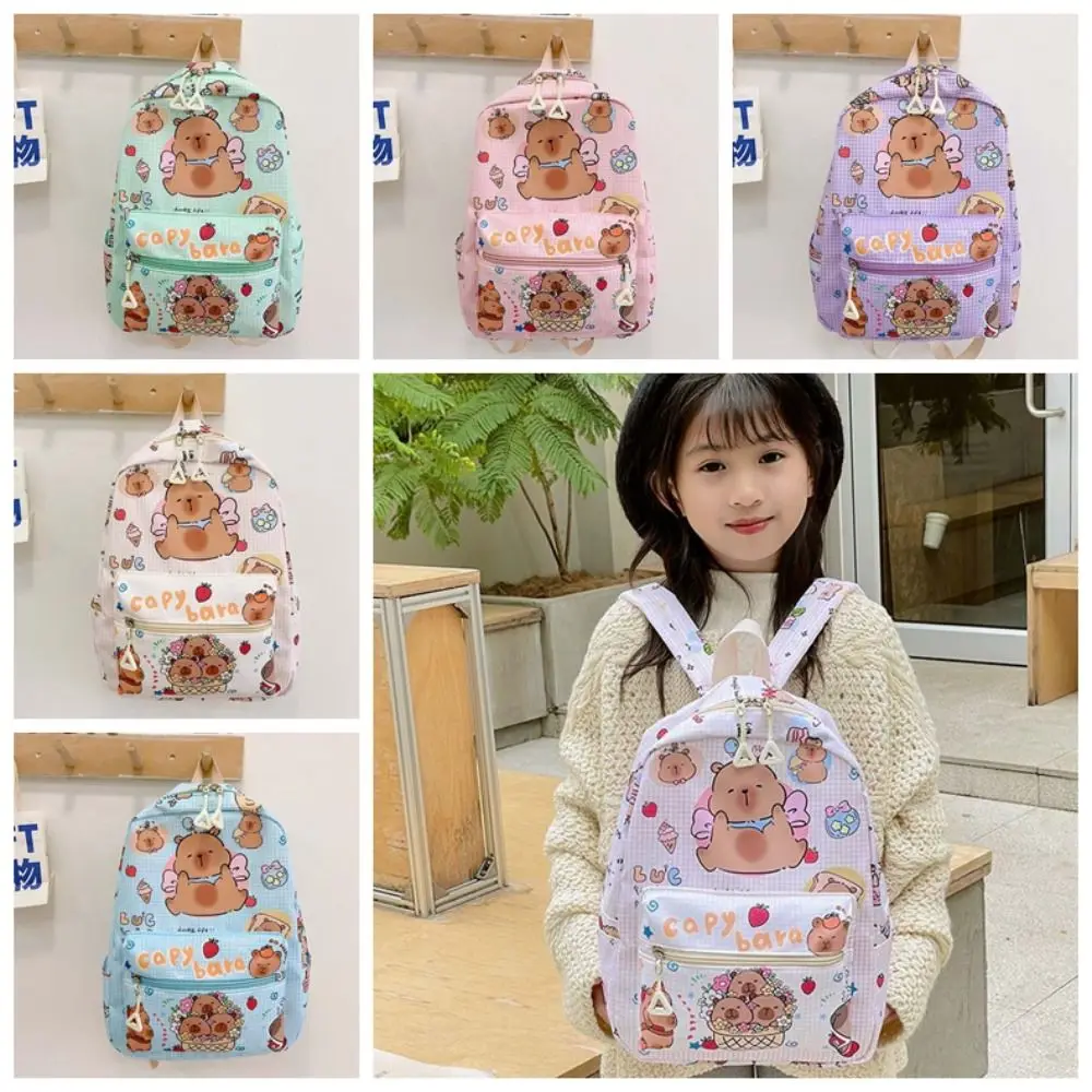 Cute Thickened Capybara Backpack Nylon Lightweight Cartoon Animal Daypack Foldable Wide Straps Large Capacity School Bag Friends