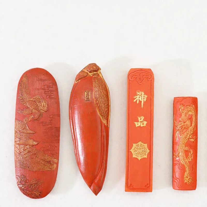 

Chinese Red Ink Ingot Cinnabar Ink Strips Antique Plates Practical Cinnabar Huizhou Ink Stick Calligraphy Painting Ink Blocks