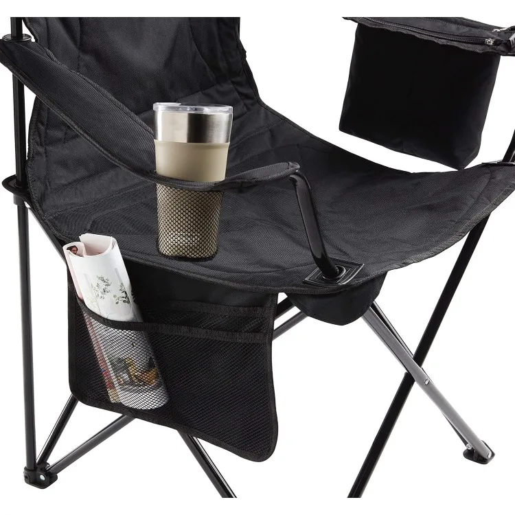 Portable Camping Chair with 4-Can Cooler, Fully Cushioned Seat and Back with Side Pocket and Cup Holder, Carry Bag Included