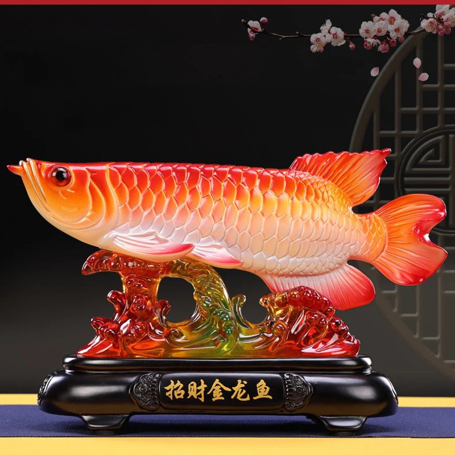 

Good luck FENG SHUI decorative statue HOME OFFICE company SHOP TOP Efficacious Talisman Money Drawing Arowana Golden Fish