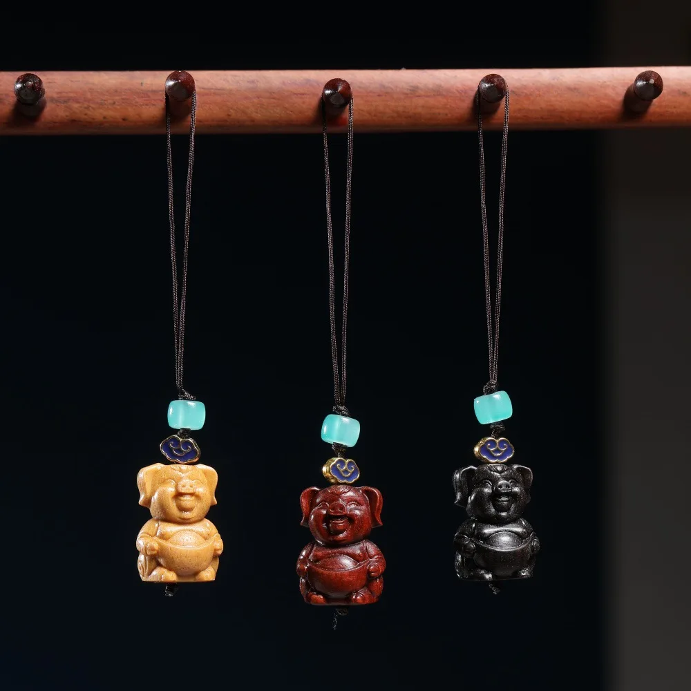 Carved Wooden Keychain Car Hanging Ornament Wenwan Craft Decor Accessory Gift Desktop Home Decoration Collectible