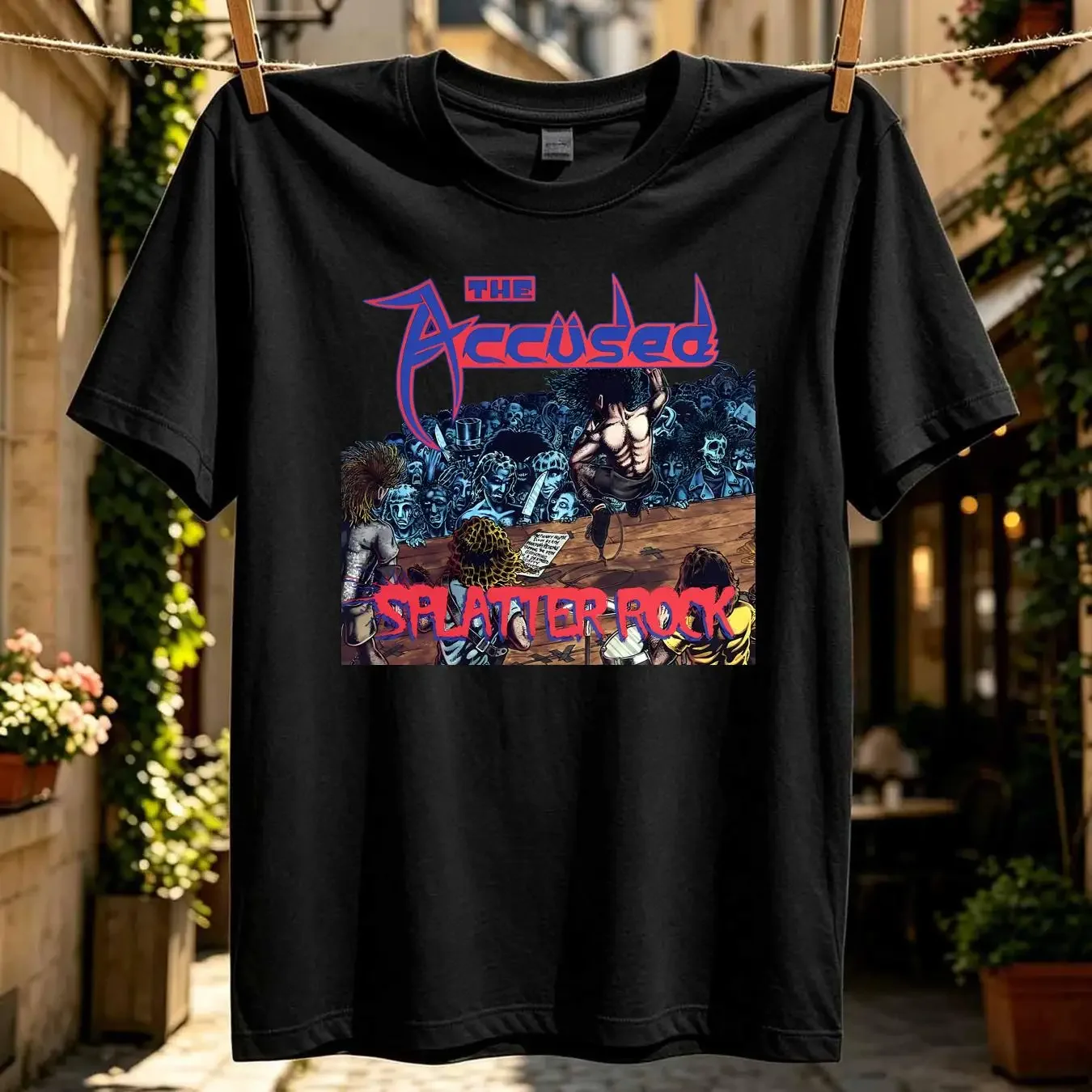 washed T Shirt The Accused Splatter Rock v2 black hardcore metal all sizes S 5XL vintage Washed homme Stretched