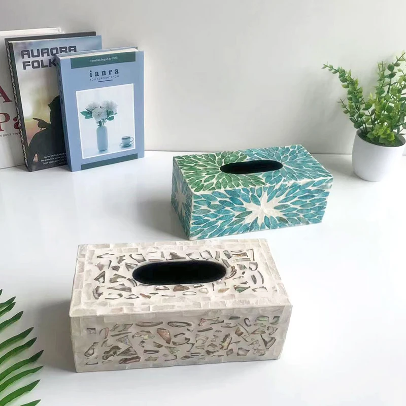 Light luxury natural shell tissue box living room coffee table decoration storage box creative household napkin holder