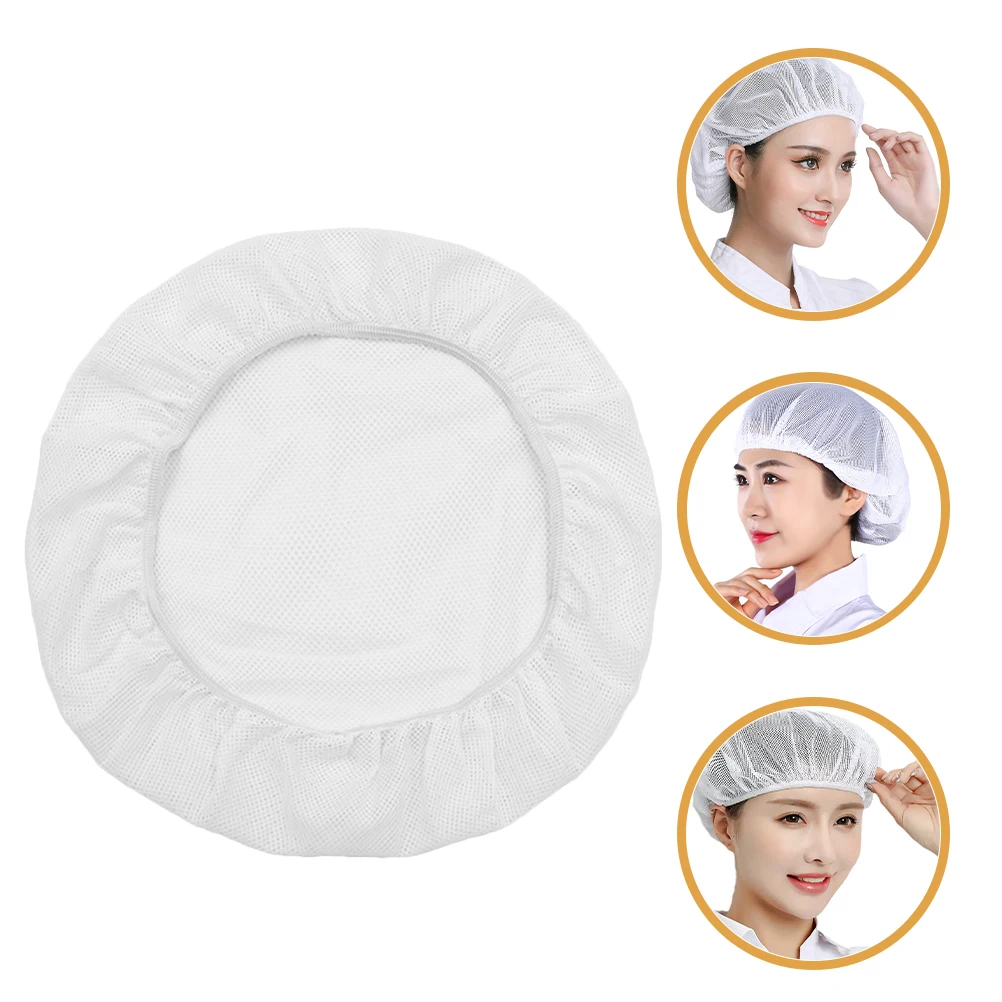 

Breathable Cotton Mesh Bouffant Cap Baking Hair Nets Elastic White Chef Kitchen Hat Reusable Cooking Hair Cover for Food Service