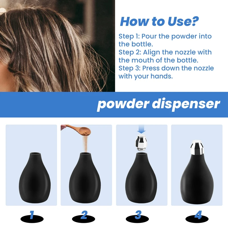 زجاجة رذاذ مسحوق، موزع مسحوق سيليكون قابل لإعادة الملء حاوية مسحوق فارغة للحلاق، بخاخ مسحوق أسود متين لـ Lo #4