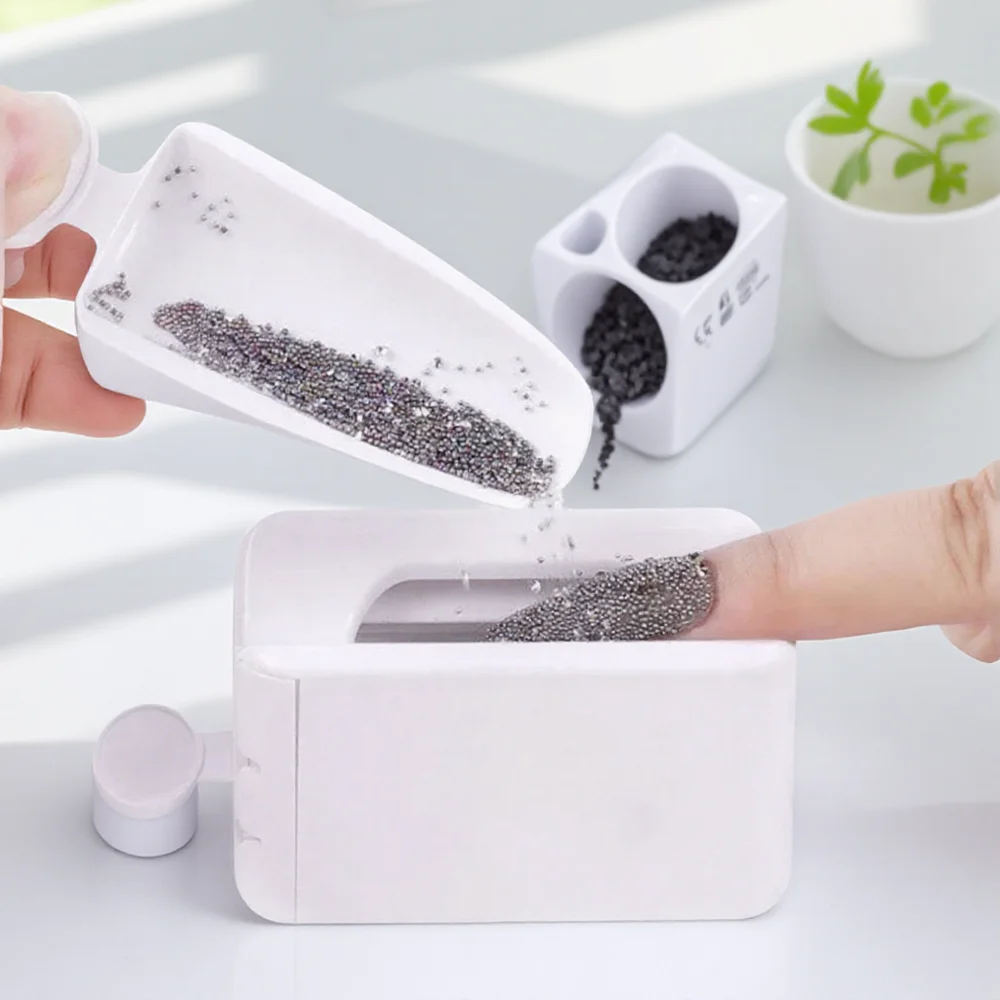 صندوق إعادة تدوير مسحوق الأظافر المحمول، صينية فنية للأظافر مع مرآة سحرية، أدوات لامعة للمسحوق المغمس للتقليم الاحترافي