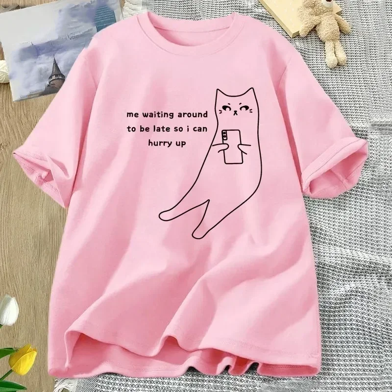 ADHD Cat T Shirt Funny Silly Weird Unhinged Tshirt Cute Weirdcore Sleeve Harajuku Women Clothing Harajuku Short Sleeve Casual