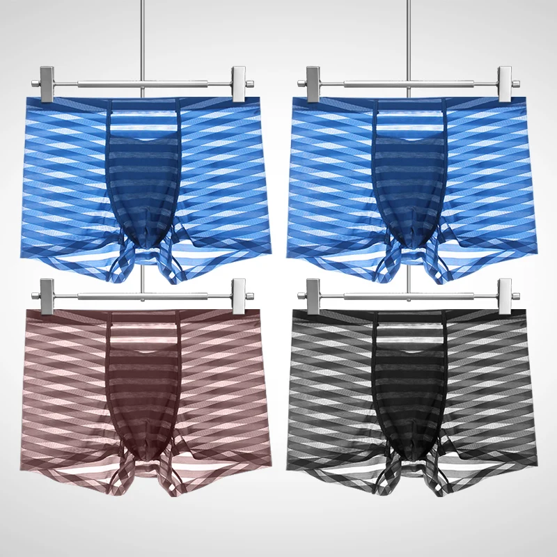 

5-Pack of Men's Underwear, Men's Ice Silk Summer Thin Boxer Briefs, Seamless Boxer Briefs, Stripesd Comfortable and Breathable