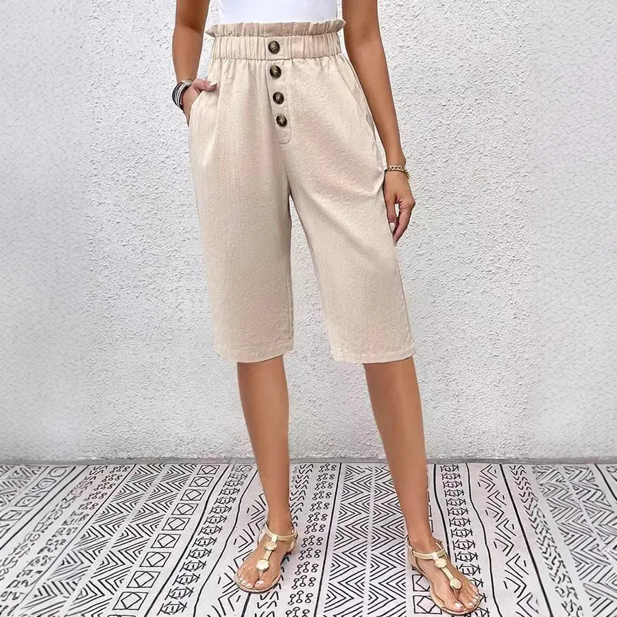 Women Shorts Breathable High Waist Shorts Stylish Summer Women's Shorts With Elastic High Waist Side Pockets For Casual Wear