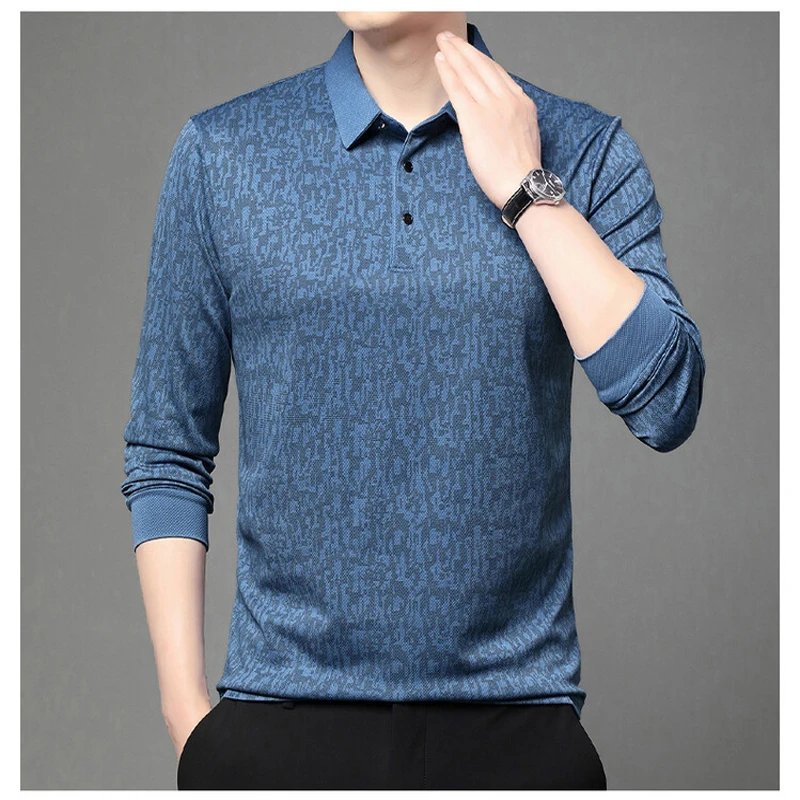 

Spring and Autumn Business and Leisure Fusion Golf Polo Collar Long Sleeve Men's Top T-shirt