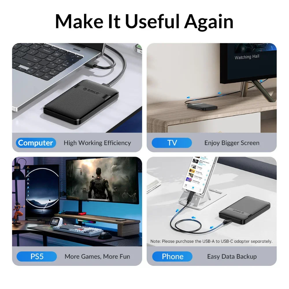 ORICO 2.5 นิ้ว HDD SATA TO USB3.0/Type-C HDD 5Gbps ฮาร์ดไดรฟ์ภายนอก 2.5 "HDD HDD SSD ดิสก์กล่อง