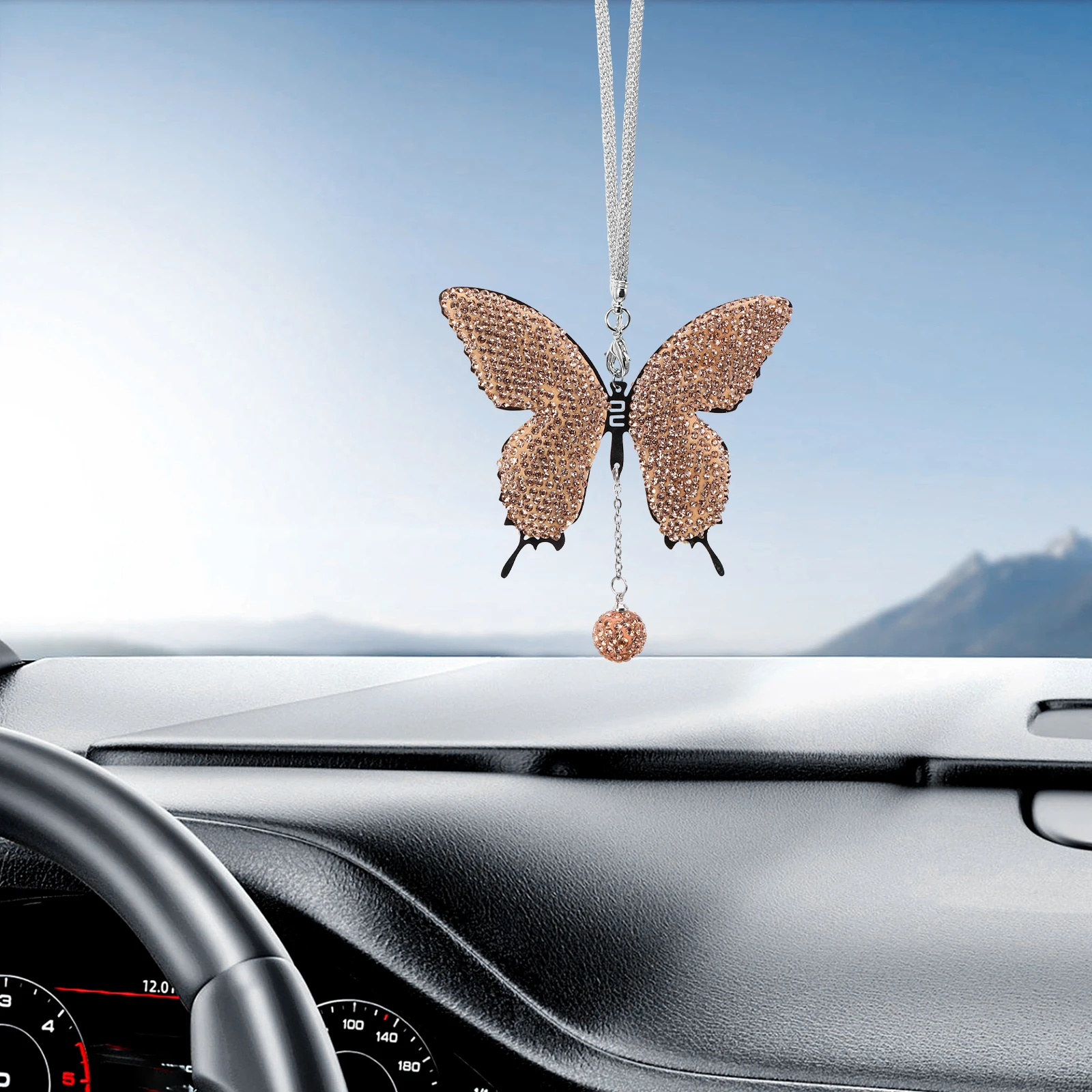

Bling Butterfly Car Accessories Rear View Mirror Hanging Decorations Rhinestones Kawaii Interior Pendant Gifts