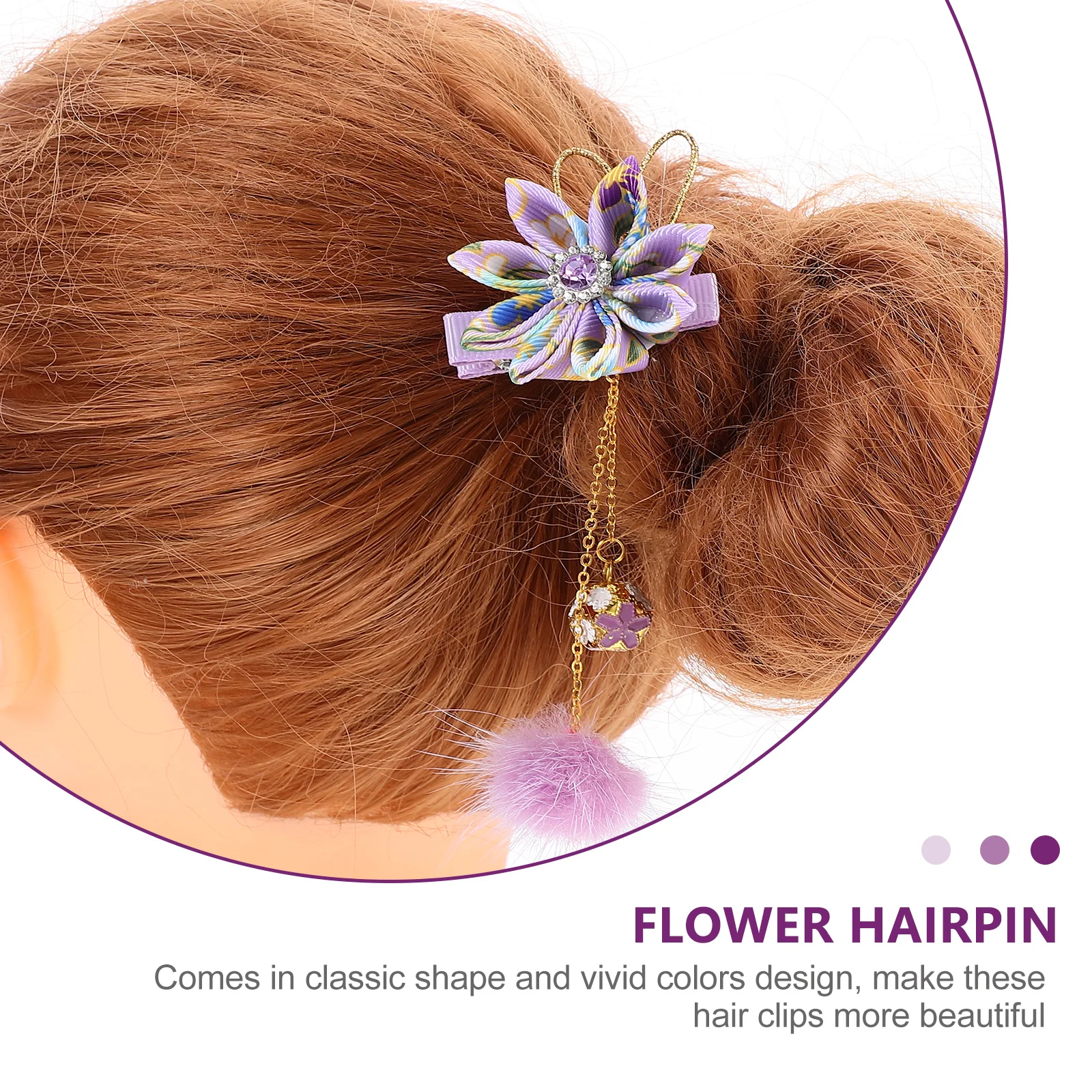 

2Pcs Girls Hairpin Dangle Tassel Accessories Chinese Style Fabric Flower Barrette Clips For Daily Dress Up