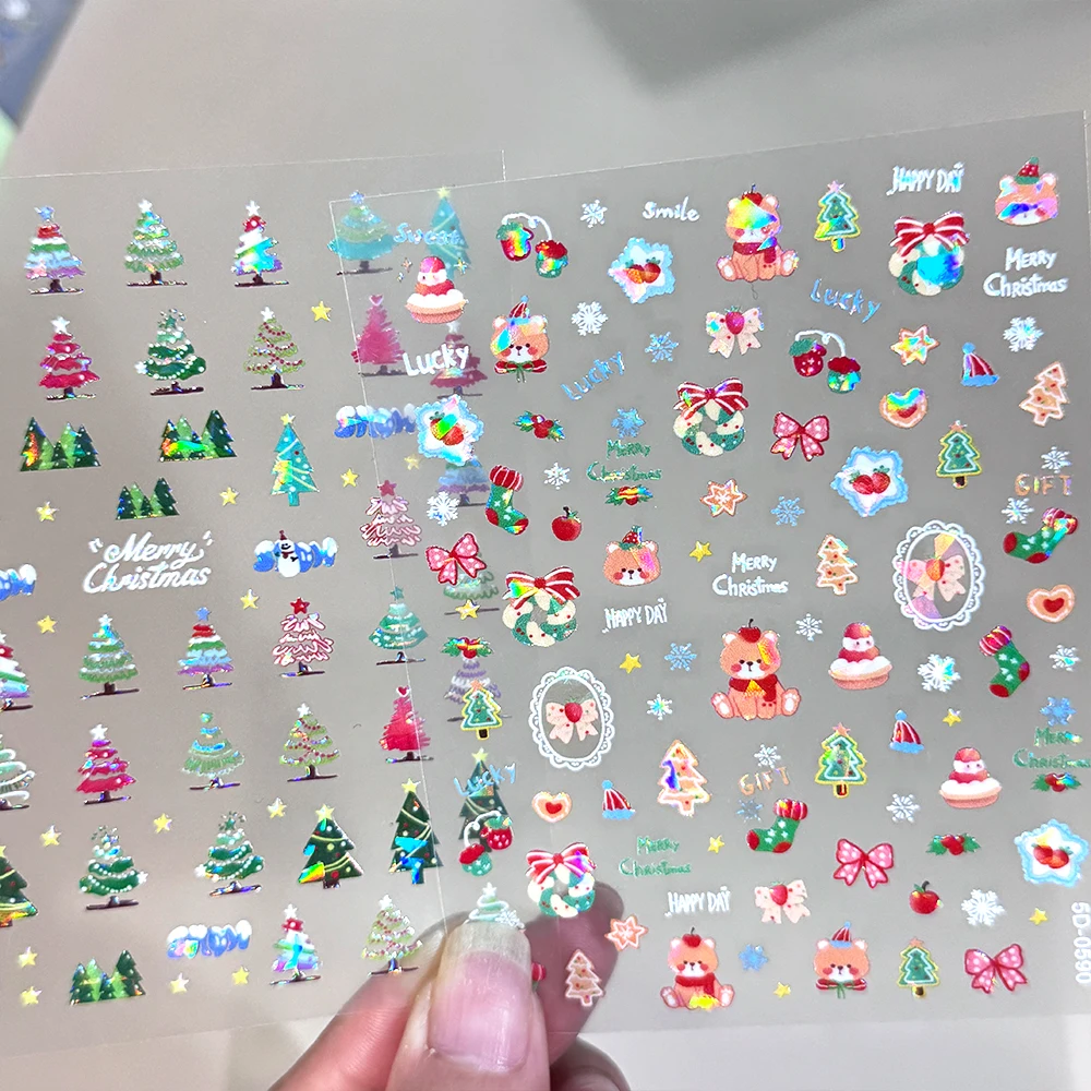 5D شجرة عيد الميلاد مسمار ملصقا لامعة الاستقطاب ندفة الثلج لطيف الدب القوس سانتا كلوز مسمار الشارات DIY بها بنفسك عيد الميلاد الشتاء مانيكير ملصق