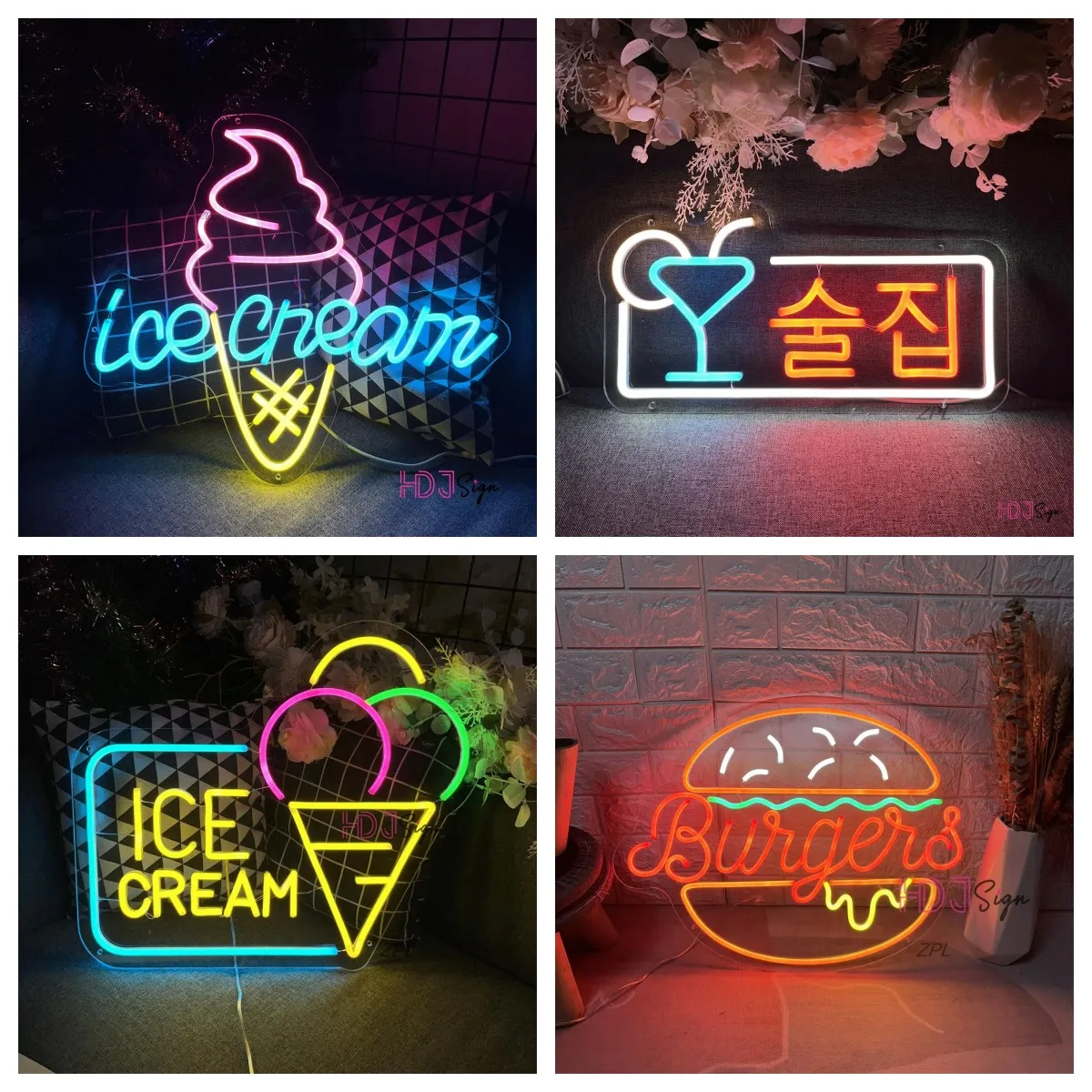 Coffee Ice cream Hamburg bar Neon Sign LED Neon Light Sign Wall Decoration for Cafe Coffee Shop Wall Art Bar Shop Decor