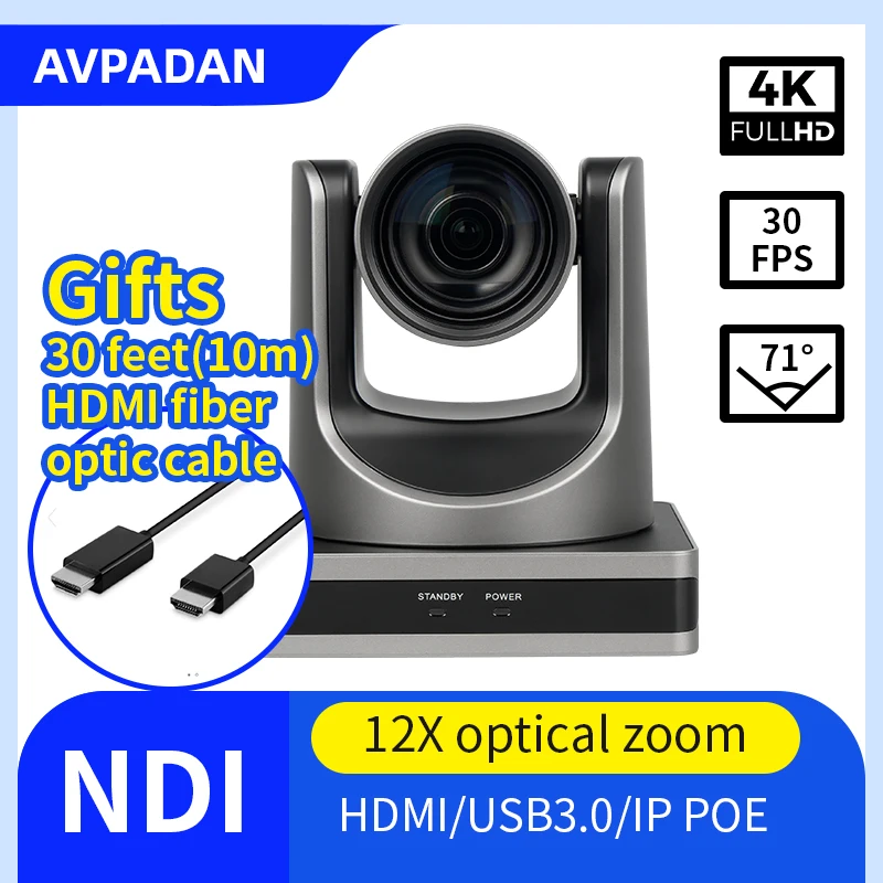 

4K Camera Conference Camera PTZ Video 12x Zoom HDMI USB3.0 IP Live Streaming Camera For Youtube Obs Business Events Teacking