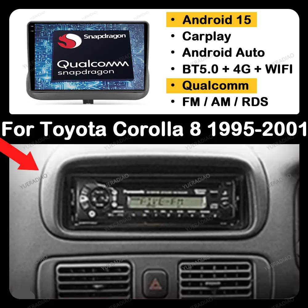 

Автомобильный радиоприемник Android 15 для Toyota Corolla 8 E110 1995-191, мультимедийный стерео видеоплеер, GPS NAVI Carplay Auto 4G LTE 5G WIFI
