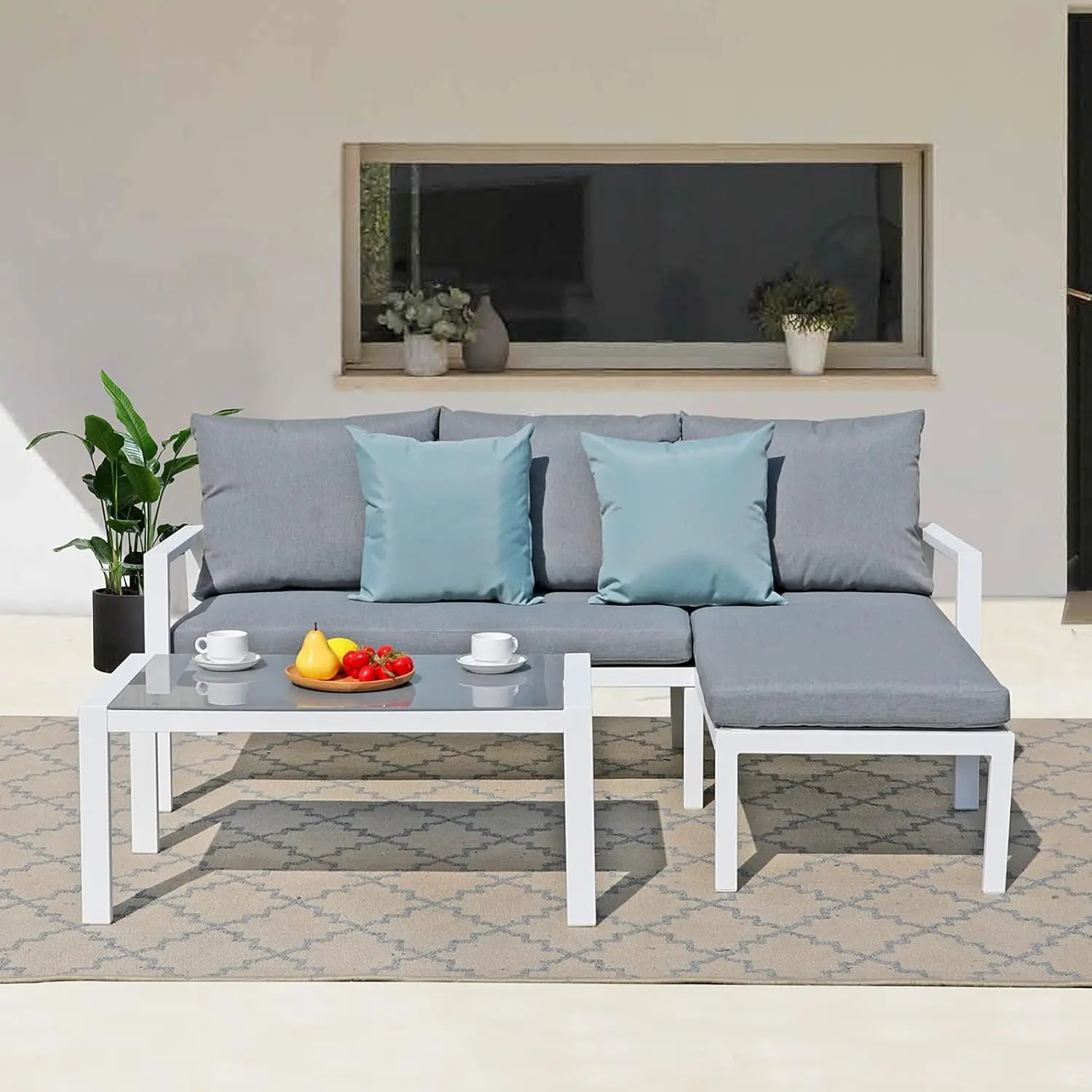 Set di mobili da giardino per esterni con Chaise Lounge, Set di divani in alluminio per giardino portico,