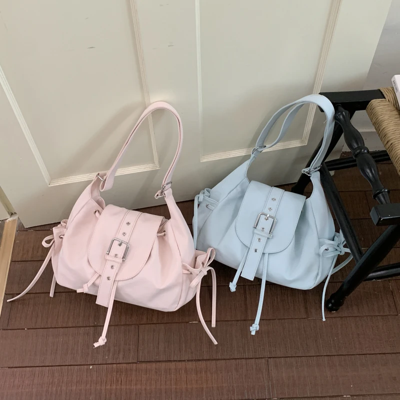Y2K Girl's Shoulder Bags Women Fashion Candy Color Handbag Adjustable Strap Crossbody Bag Large Capacity Lightweight Nylon Bag