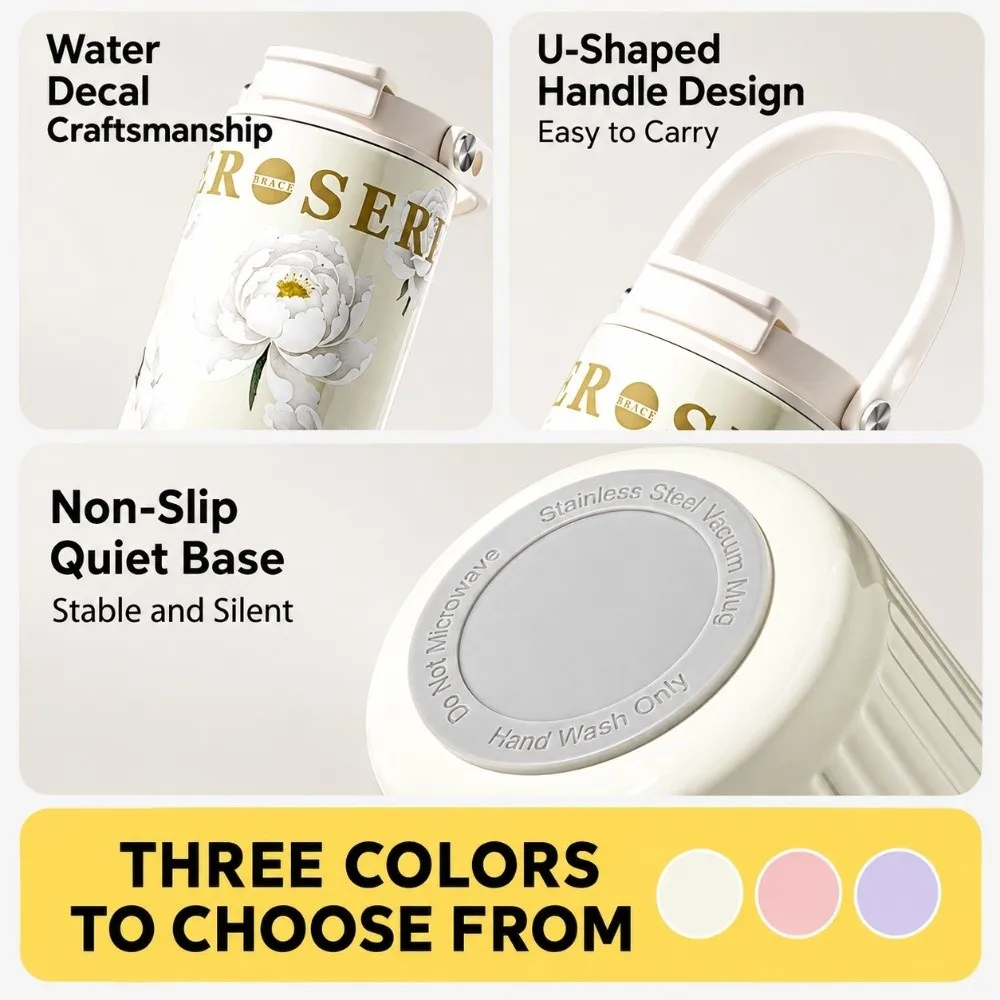 Trendy 750ML Water Bottles Leakproof Floral Printing Insulated Thermal Cup Portable Stainless Steel Tumbler for Lady Girls