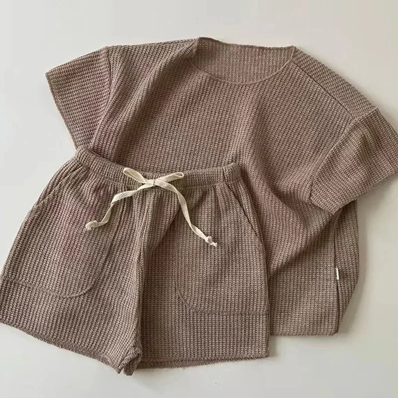 

Casual Baby Girls Boys Short Sleeve Summer Baby Boys Girls Children's Clothes Suit Pure Color T-shirt + Shorts Clothing Sets