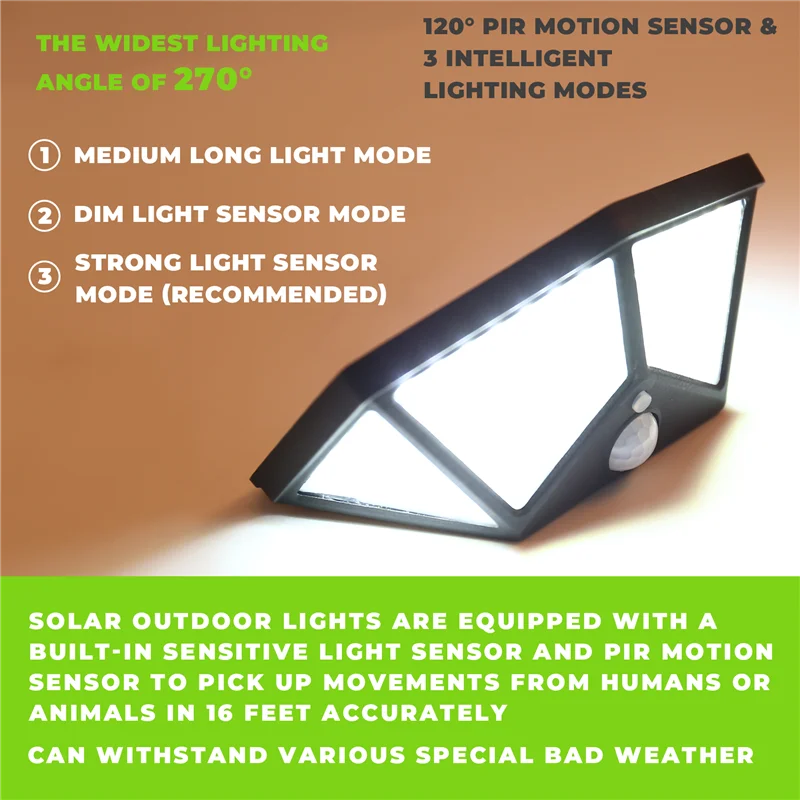 

AAAF Outdoor 100 LED Solar Security Lights With 3 Modes Motion Sensor For 270° Wide Angle Illumination