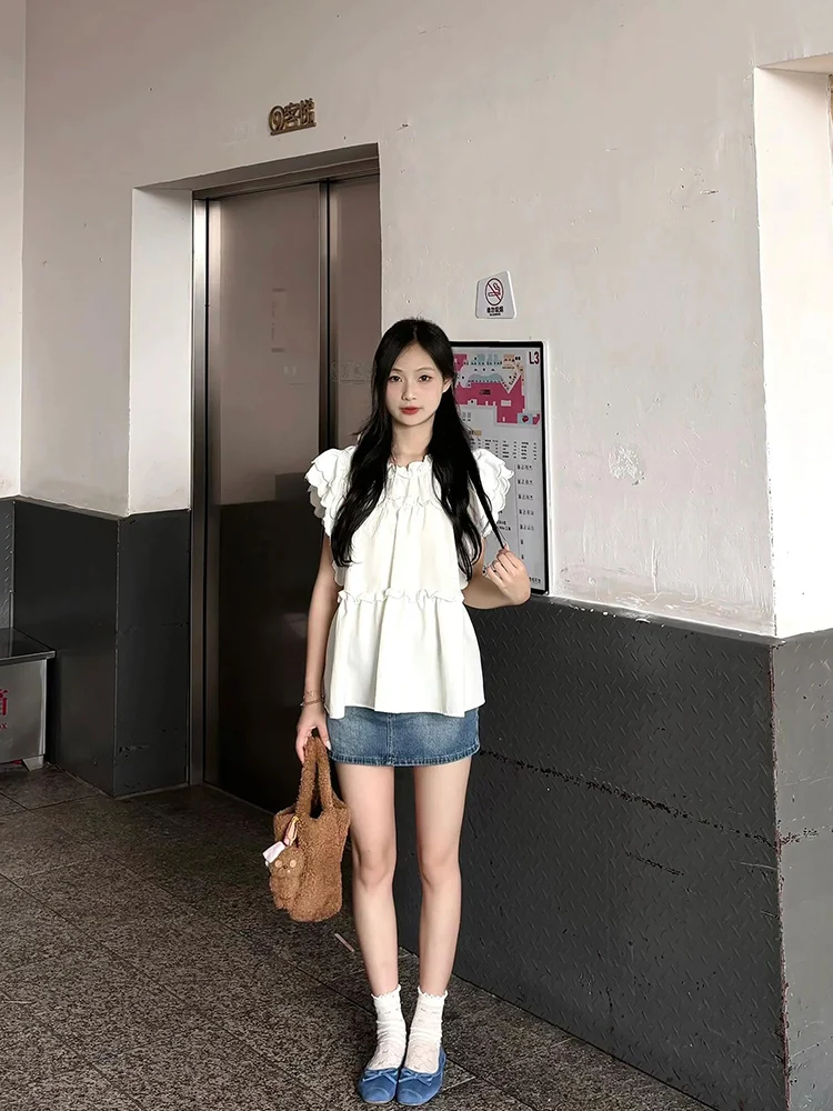 

Шикарный красивый белый ирт с Fly Sve для женщин, лето 2023, новый милый топ для куклы, круглый топ Ne Regular Length Svel