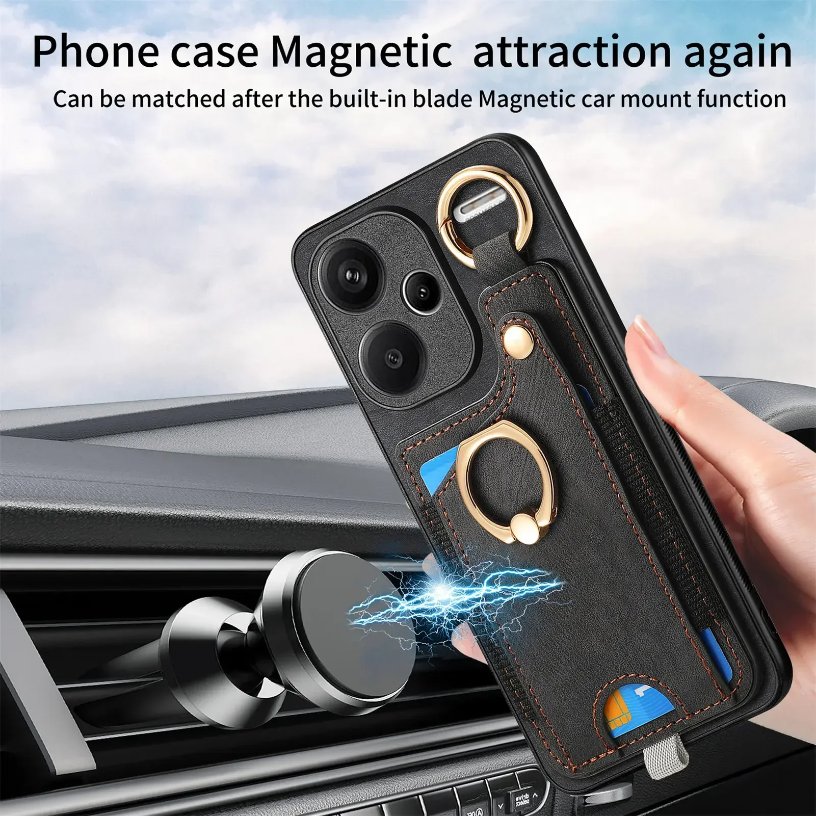 Ring Holder Cards Solt Wallet Leather Case For Xiaomi Redmi Note 13 12 Pro Plus 13C 12T 11T POCO X6 X4 X5 F5 Bag Magnetic Cover