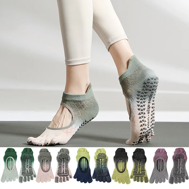 

Носки для пилатеса с пятью пальцами, женские нескользящие силиконовые носки для йоги с низкой лодыжкой