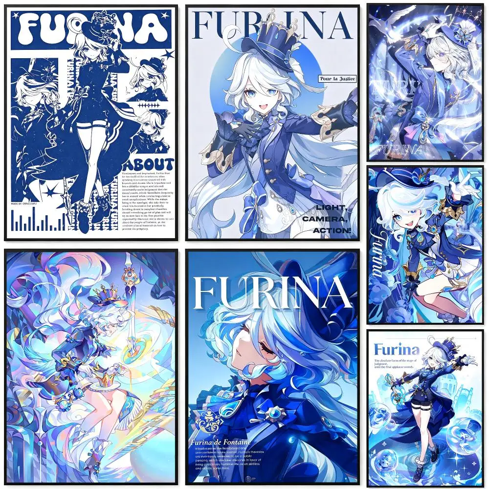 Character Furina Poster Poster HD Printing Cyberpunk Style Wall Art Home Decor For Gaming Room Living Room Bedroom Gift Idea