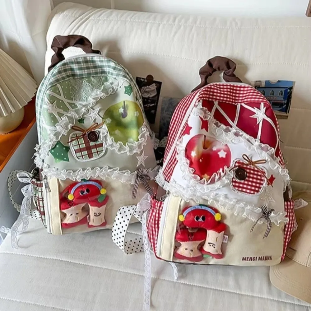Apple Star Pattern Ita Bag Transparent Layer Bolsas Feminina Bags Lace Plaid Backpack Portable Fun Bag Fresh Sweet Backpack