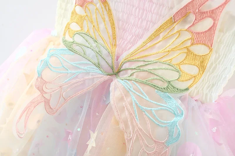 Baby Girls Clothes Princess Dresses Girl\'s Rainbow Dress Lace Ruffle Butterfly Fairy Dress Children Toddler Girl Long Dress