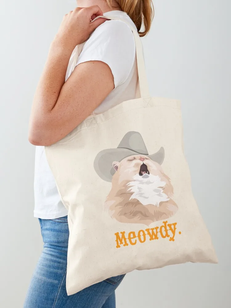 

Meowdy Singing Cat Wearing a Cowboy Hat Meme Tote Bag Reusable bags Women's bags reusable shopping bags shopping foldable