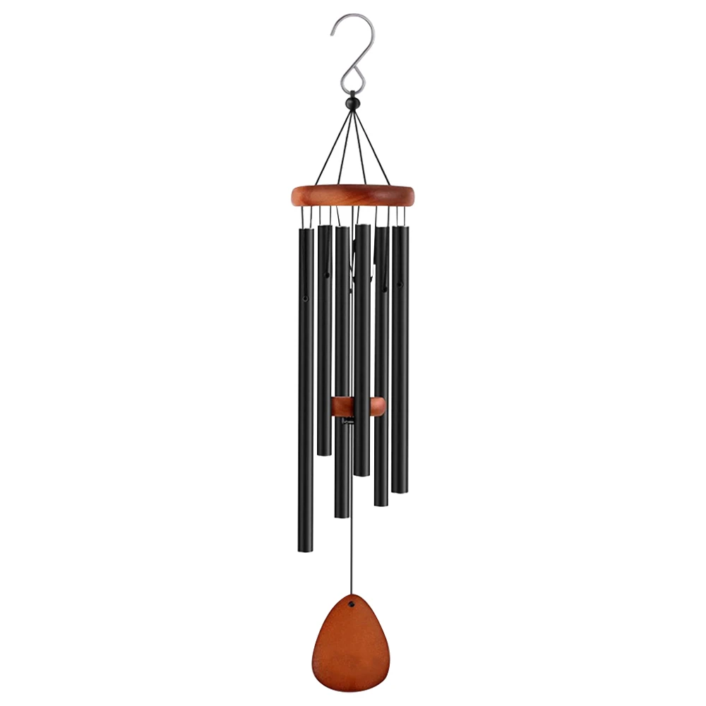 Campana de viento de tubo de aluminio negro clásico, con etiqueta colgante de madera para decoración de pasillo y balcón, regalo de cumpleaños, 1 ud.