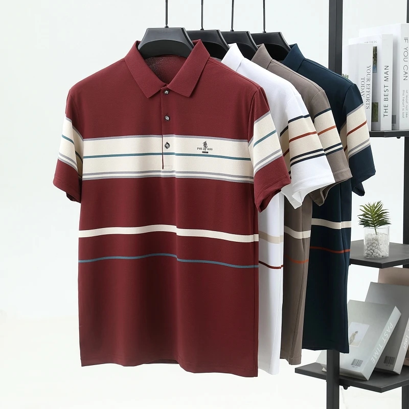 High quality fashion striped short sleeve polo shirt men's luxury brand embossed design summer new breathable T-shirt golf top - view 5