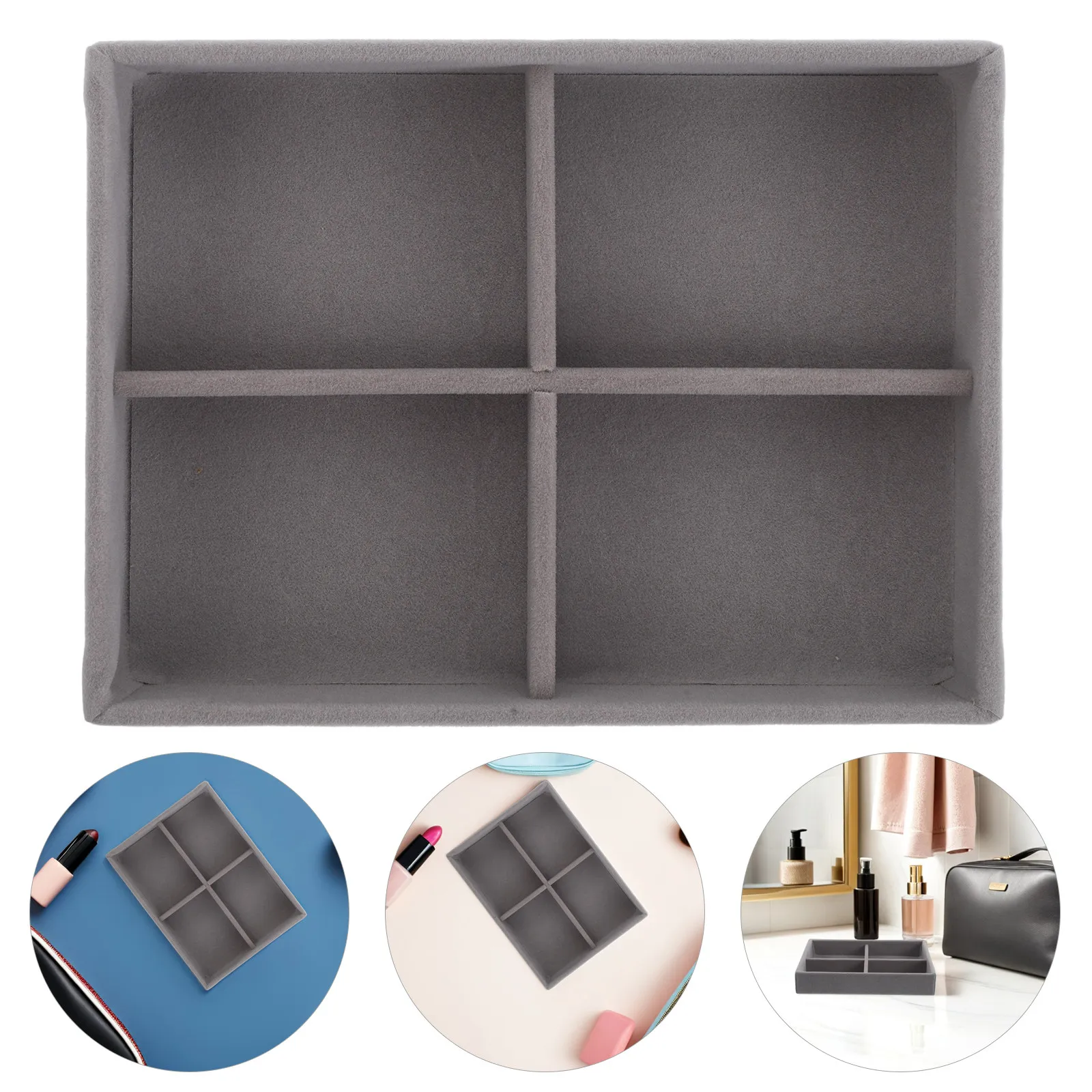 

Поднос для хранения украшений, серый, 4 отделения, маленький органайзер для серег, колец, ожерелий, компактный дизайн