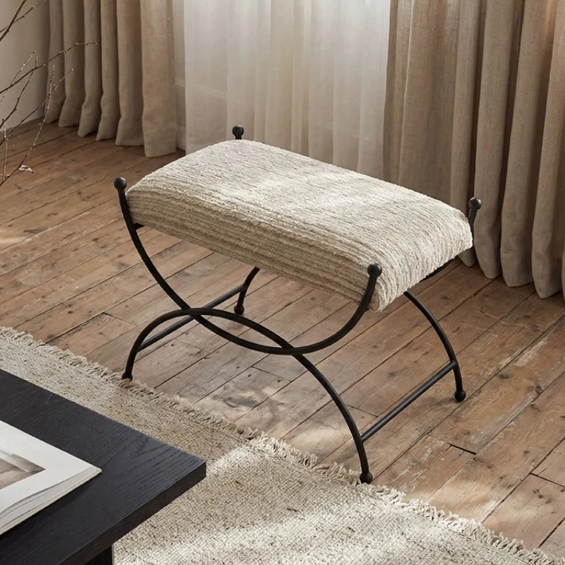 French retro shoe footrest ottomans changing makeup stool metal soft bag pedal dressing stools hallway ottoman home furniture