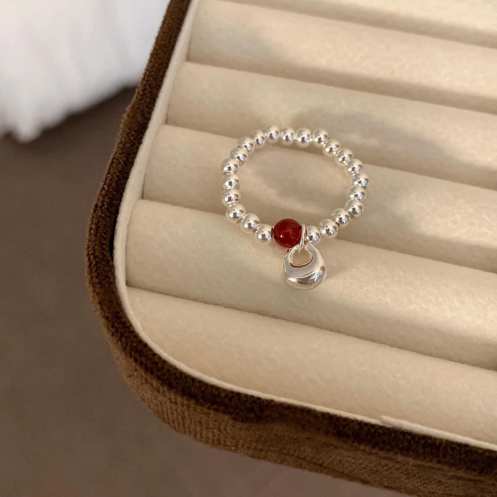 VENTFILLE 925 فضة الخرز الدائري للنساء الأحمر قلادة عقيق الثروة قابل للتعديل بساطتها مجوهرات حفلة هدية دروبشيب