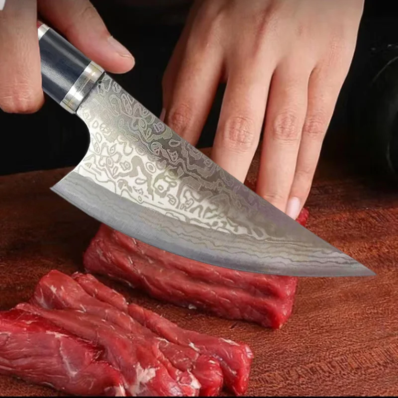 Professional Kitchen Knives Laser Damascus Pattern Utility Knife Chef Slicing Fish Fruit Meat Cleaver Barbecue Steak Knife Tools