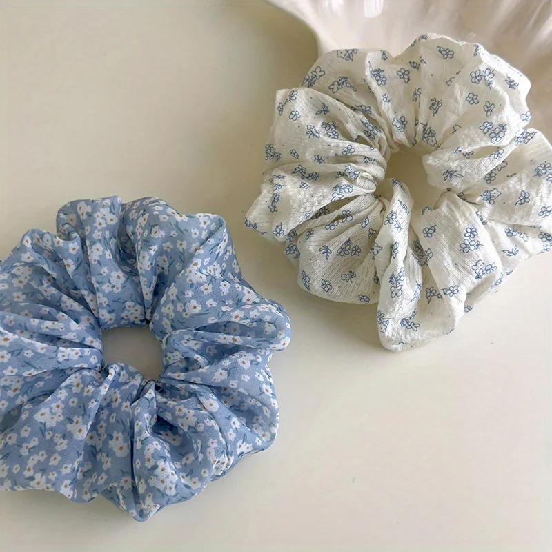 ربطة شعر منعشة ورقيقة باللونين الأزرق والأبيض بطبعة زهور الأقحوان، ربطة شعر متينة ومرنة للغاية، لطيفة على إكسسوارات الشعر #4