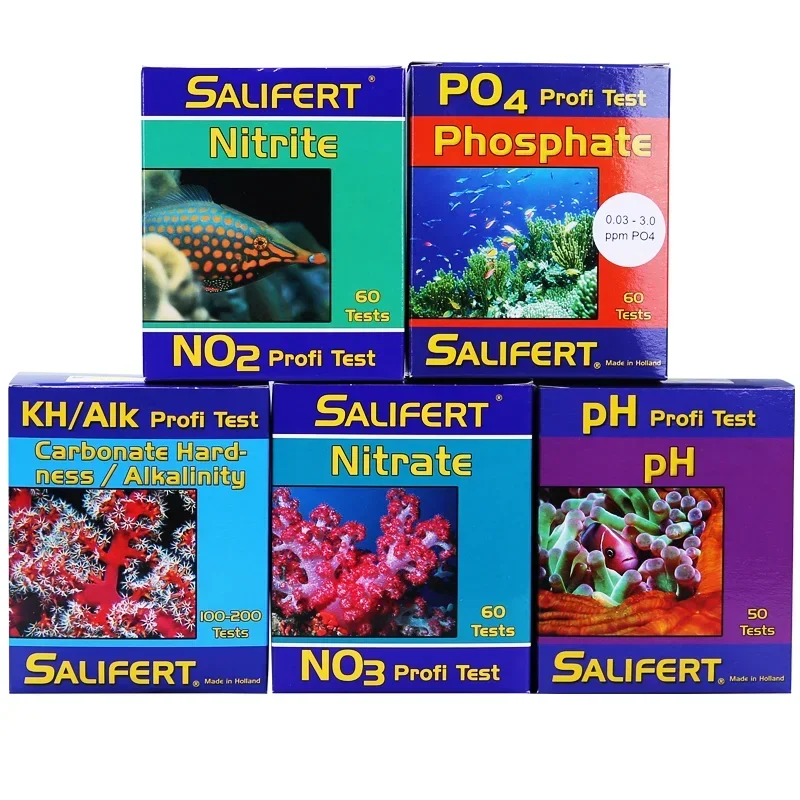 Salifert-probador de agua de mar, cilindro Coral, prueba de calidad del agua CA MG KH NO3 PO4 NO2 PH K SR B, Manual en inglés