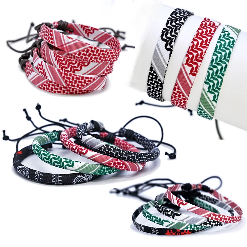 Multicolor Sizes Weave Kufiya Patterns Bracelets Handband Traditional Keffiyeh Scarf Patterns Ethnic Arabic Hand Rope