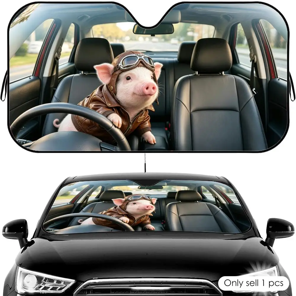 

Pig Driving Travel Sun Visor Reusable Aluminum Foil Car Windshield Sun Visor UV Protector Heat Insulation Cover Shade