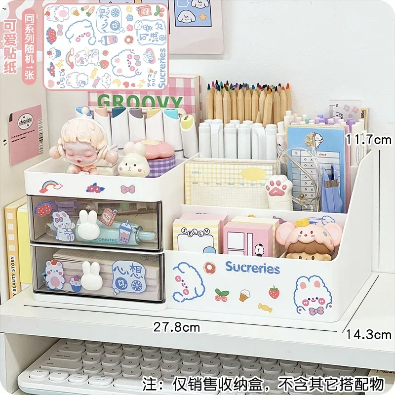 Boîte de rangement cosmétique de bureau, bureau de stockage T1, porte-stylo de bureau, lapin mignon Kawaii