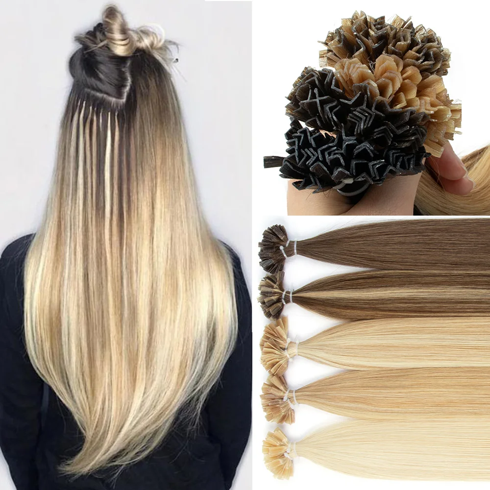 

K Tip Nail Tip Hair Extensions Human Hair Keratin Tip Hot Fusion Human Hair Extensions Black Brown Brown Pre Bonded Hair 50pcs