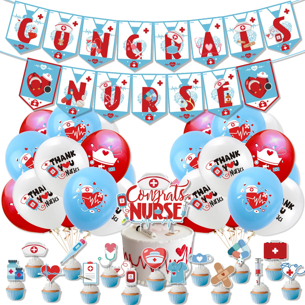 Doctors Nurses Day Cake Decoration,Nurse Graduation Cake Toppers, Congrats Nurse Cake Insert,16pcs