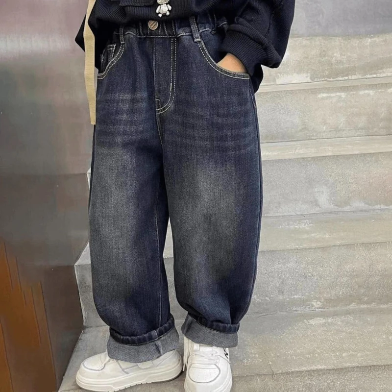2026 Spring Autumn Boys Jeans Casual Loose Straight Pants Fashion Kids Denim Trousers Versatile Children Clothing