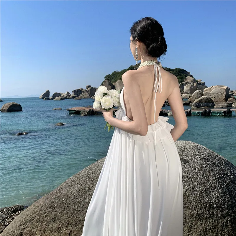 

Пляжное платье Sanya Vaion Aosphere Long Dr для женщин, супер-сказочное, белое, кружевное, с завязками на шее