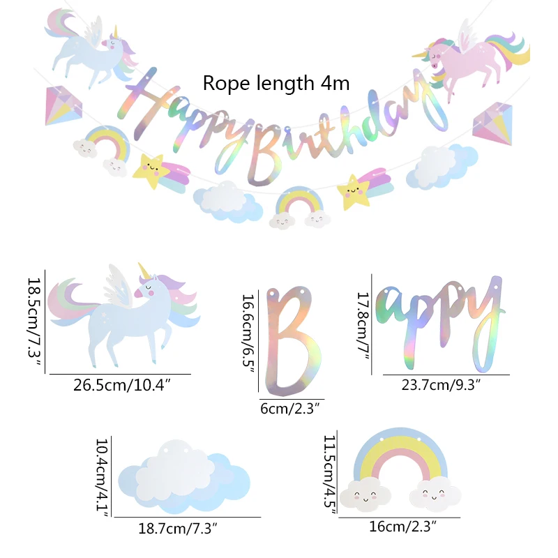 Unicorn Party Happy Birthday Paper Banner Hanging Garland Flag Unicorn Theme Kids 1st Birthday Party Decorations Baby Shower