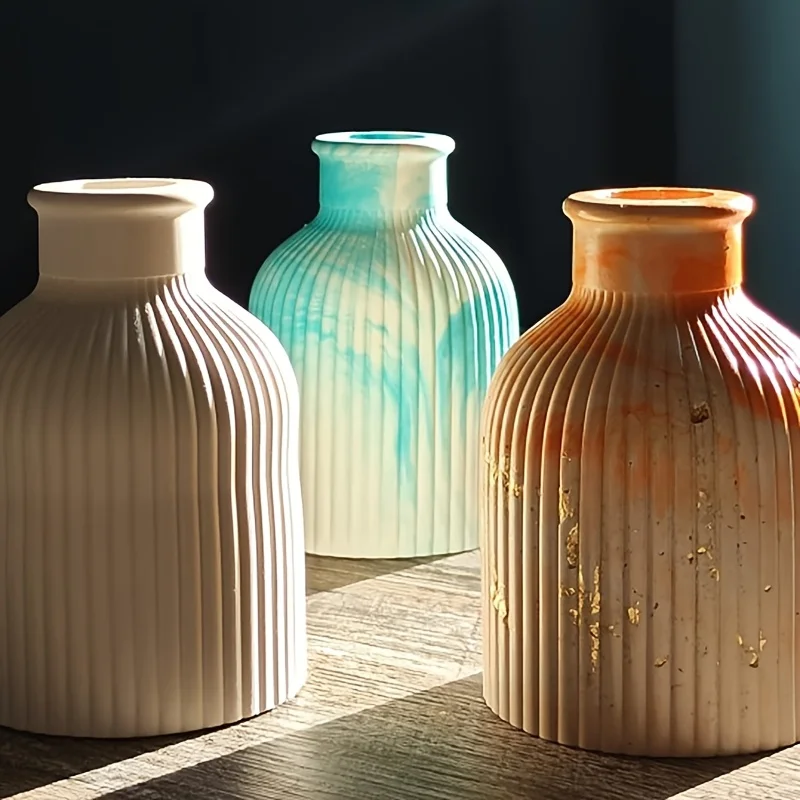 Set aus 3 ovalen Silikonformen, geeignet für Resin-Gießen und Kerzenherstellung, zum Erstellen Ihrer eigenen gestreiften Blumenvase und Kerzenplatte. – Detail 7